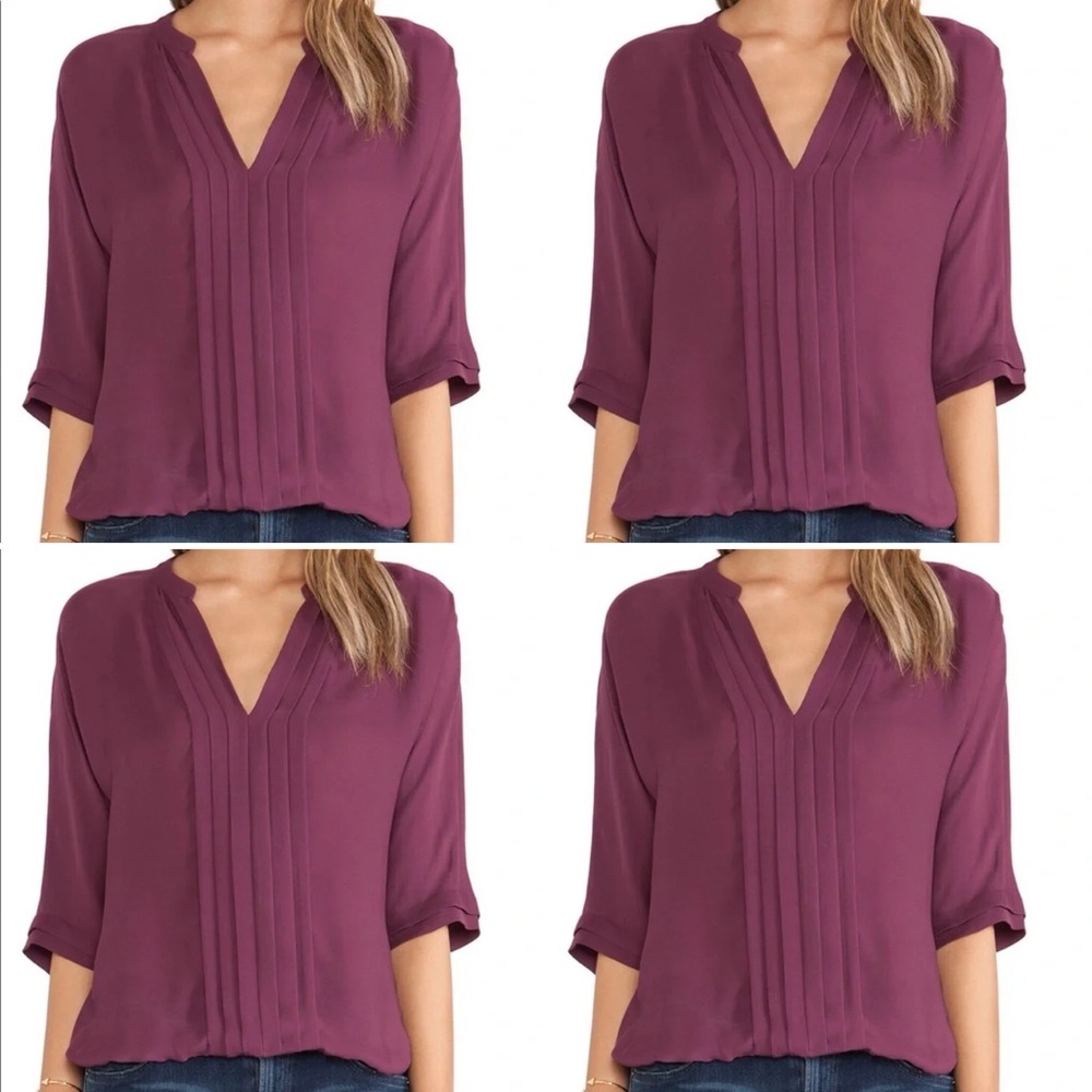 Joie Marru Matte Silk Pleated Blouse - Shiraz color Sz Xs